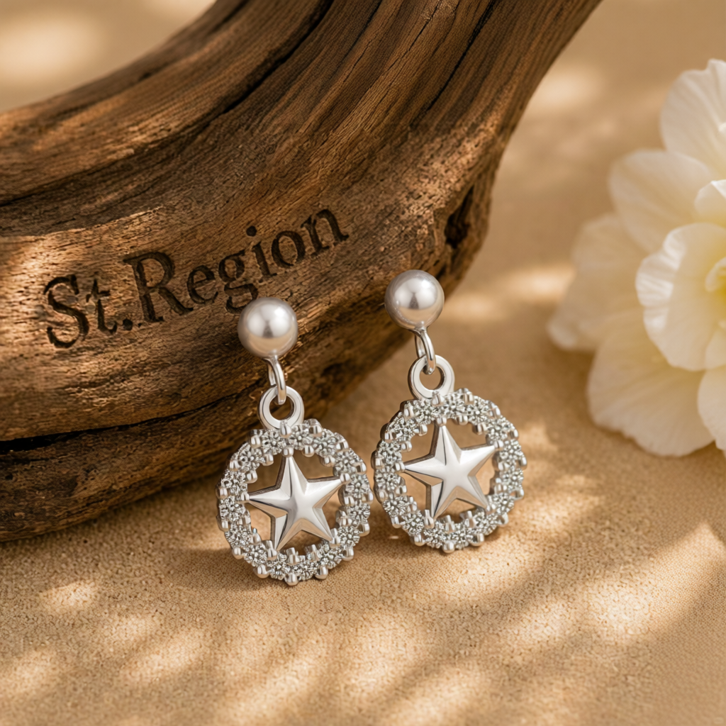 Cubic Zirconia & Silver-Plated Star & Circle Drop Earrings