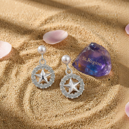 Cubic Zirconia & Silver-Plated Star & Circle Drop Earrings