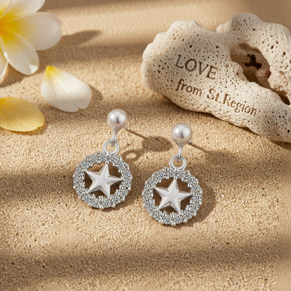 Cubic Zirconia & Silver-Plated Star & Circle Drop Earrings