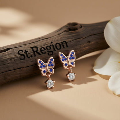 Cubic Zirconia and 18K Rose Gold-Plated Butterfly Drop Earrings, rose gold drop earrings for women, front view