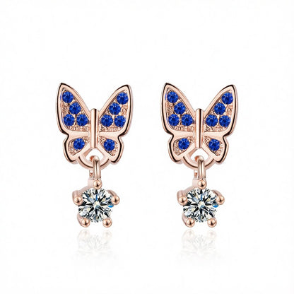 Cubic Zirconia and 18K Rose Gold-Plated Butterfly Drop Earrings, rose gold drop earrings for women, side view