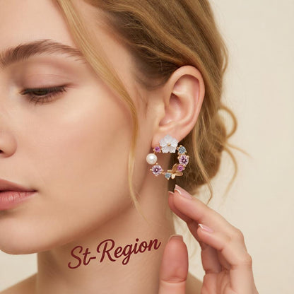 Opal & Cubic Zirconia Butterfly & Floral Stud Earrings