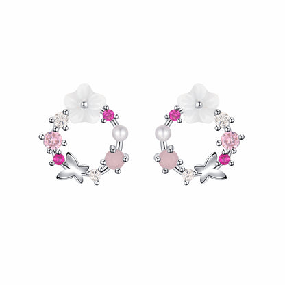 Opal and Cubic Zirconia Butterfly and Floral Stud Earrings, cubic zirconia stud earrings for women, everyday style, side view