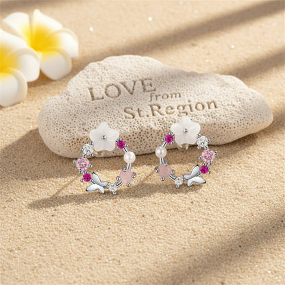 Opal and Cubic Zirconia Butterfly and Floral Stud Earrings, cubic zirconia stud earrings for women, lifestyle look