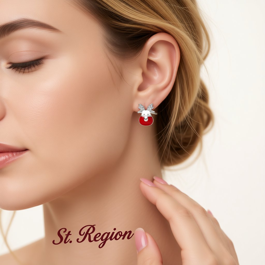 Cubic Zirconia and Enamel Silver-Plated Reindeer Stud Earrings, silver stud earrings for women, styled look