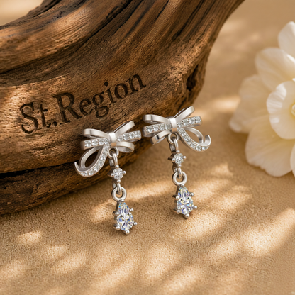 Cubic Zirconia & Crystal Silver-Plated Bow Drop Earring