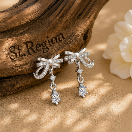 Cubic Zirconia & Crystal Silver-Plated Bow Drop Earring