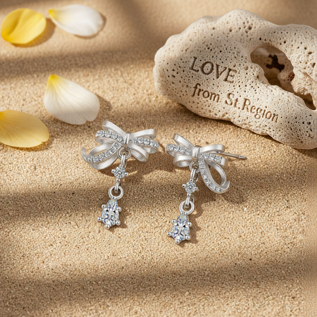 Cubic Zirconia & Crystal Silver-Plated Bow Drop Earring