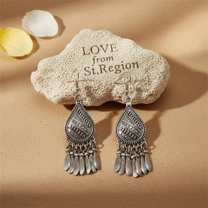 Silver-Plated Tassel Teardrop Earrings, silver drop earrings for women, botanical inspired, lifestyle look