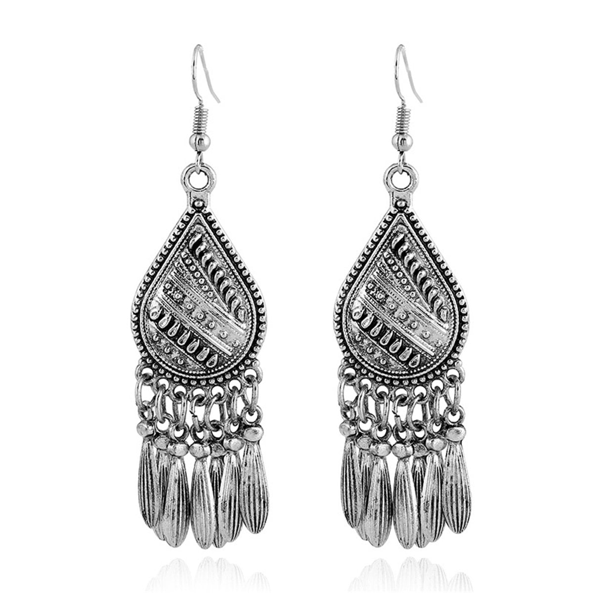 Silver-Plated Tassel Teardrop Earrings, silver drop earrings for women, botanical inspired, side view