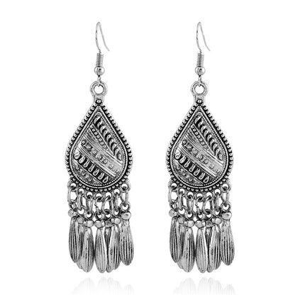 Silver-Plated Tassel Teardrop Earrings, silver drop earrings for women, botanical inspired, side view