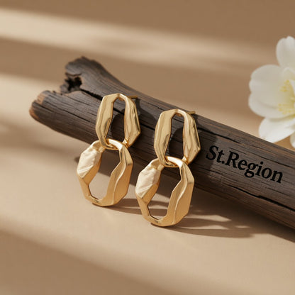 18K Gold-Plated Irregular Geometry Drop Earrings, gold drop earrings for women, everyday style, front view