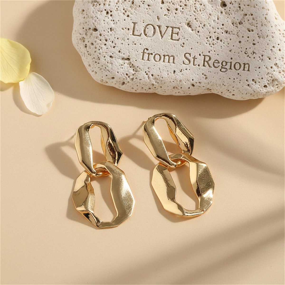 18K Gold-Plated Irregular Geometry Drop Earrings, gold drop earrings for women, everyday style, lifestyle look