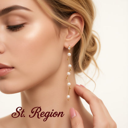 Pearl and Cubic Zirconia 18K Gold-Plated Linking Drop Earrings, gold drop earrings for women, everyday style, styled look