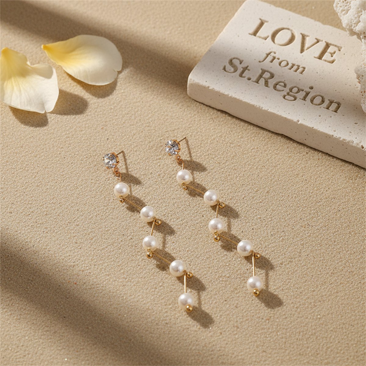 Pearl and Cubic Zirconia 18K Gold-Plated Linking Drop Earrings, gold drop earrings for women, everyday style, lifestyle look