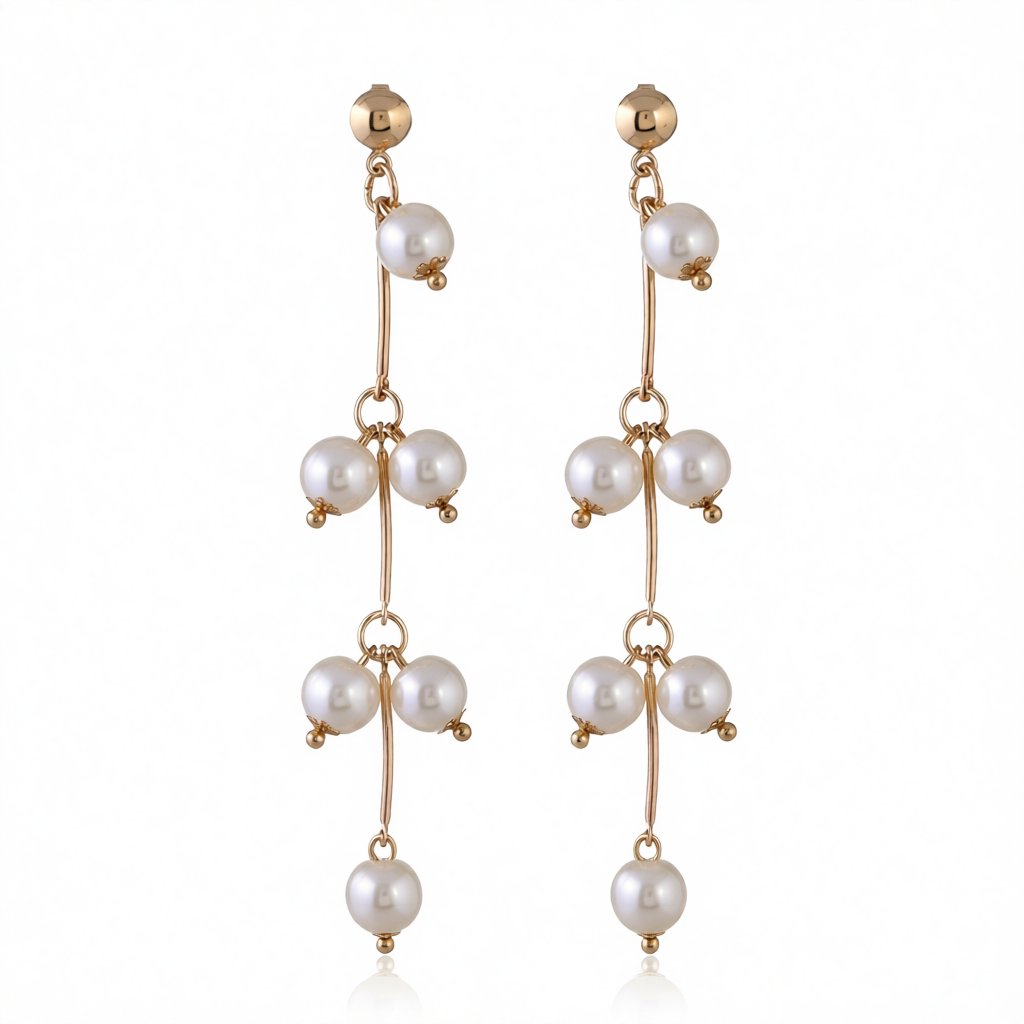 Pearl and 18K Gold-Plated Cherry Drop Earrings, gold drop earrings for women, dainty minimalist design, side view
