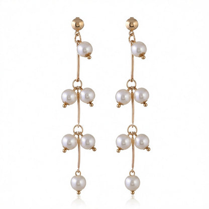 Pearl and 18K Gold-Plated Cherry Drop Earrings, gold drop earrings for women, dainty minimalist design, side view