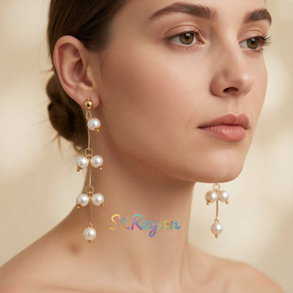 Pearl and 18K Gold-Plated Cherry Drop Earrings, gold drop earrings for women, dainty minimalist design, styled look