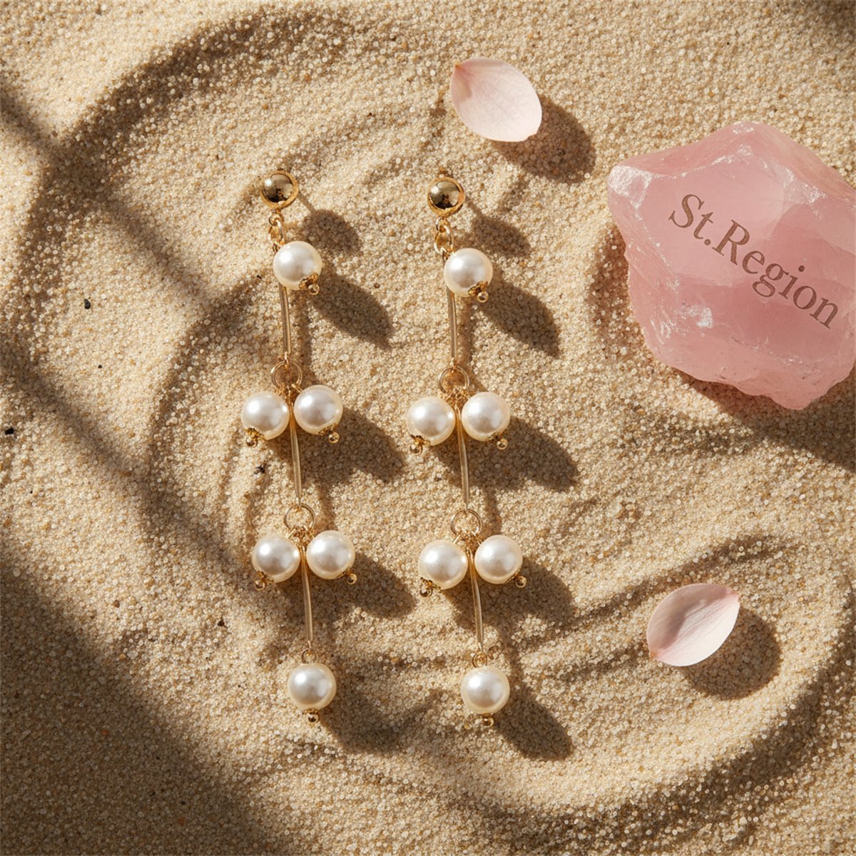 Pearl and 18K Gold-Plated Cherry Drop Earrings, gold drop earrings for women, dainty minimalist design, detail close-up