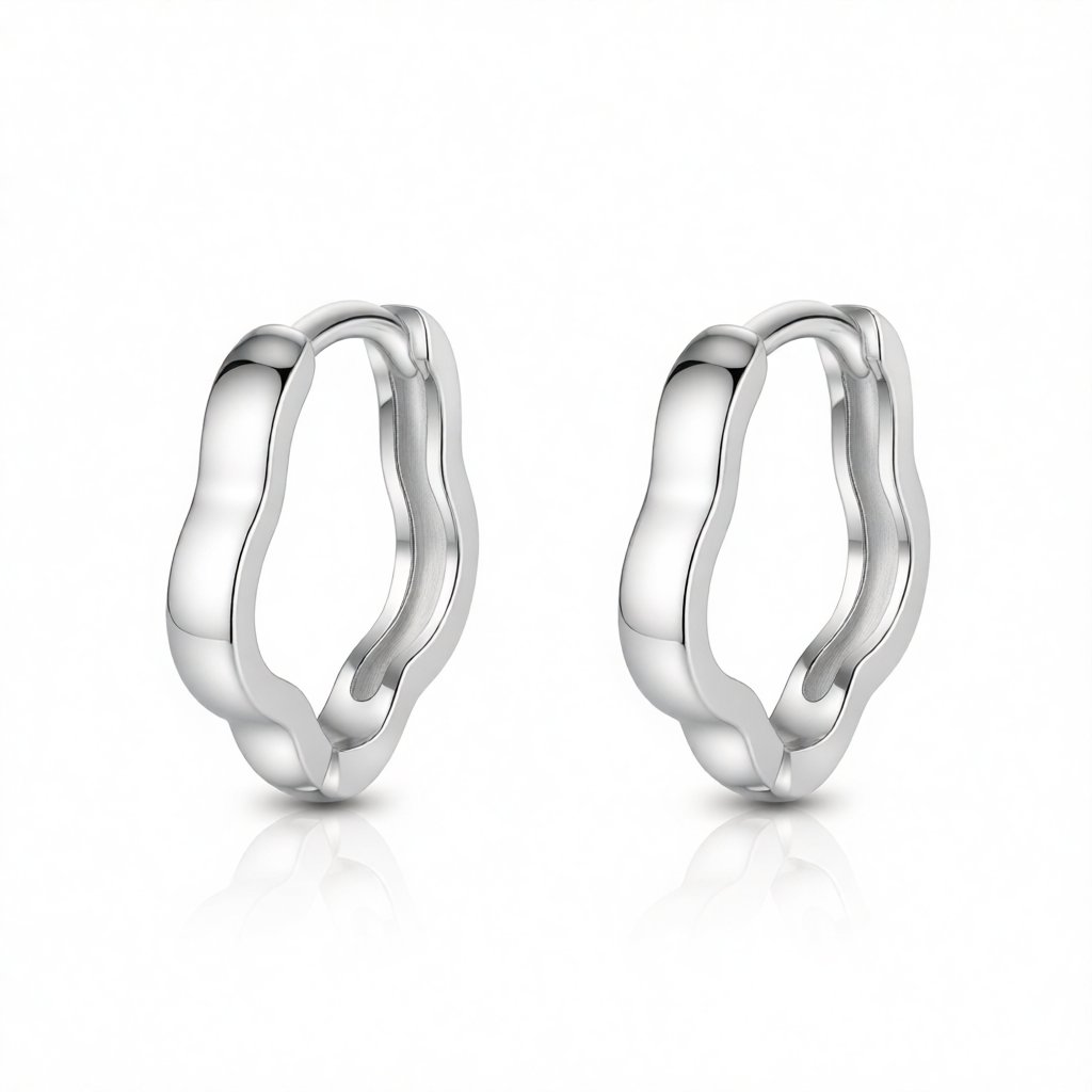 Silver-Plated Floral Hoop Earrings, silver huggie earrings, elegant gift for her, side view