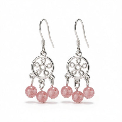 Strawberry Crystal and Silver-Plated Dream Catcher Drop Earrings, silver drop earrings for women, side view