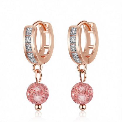 Cubic Zirconia and Pink Crystal Huggie Drop Earrings, huggie earrings, botanical inspired, side view