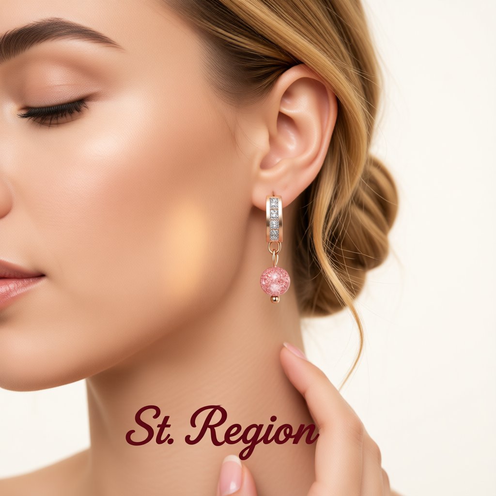 Cubic Zirconia and Pink Crystal Huggie Drop Earrings, huggie earrings, botanical inspired, styled look