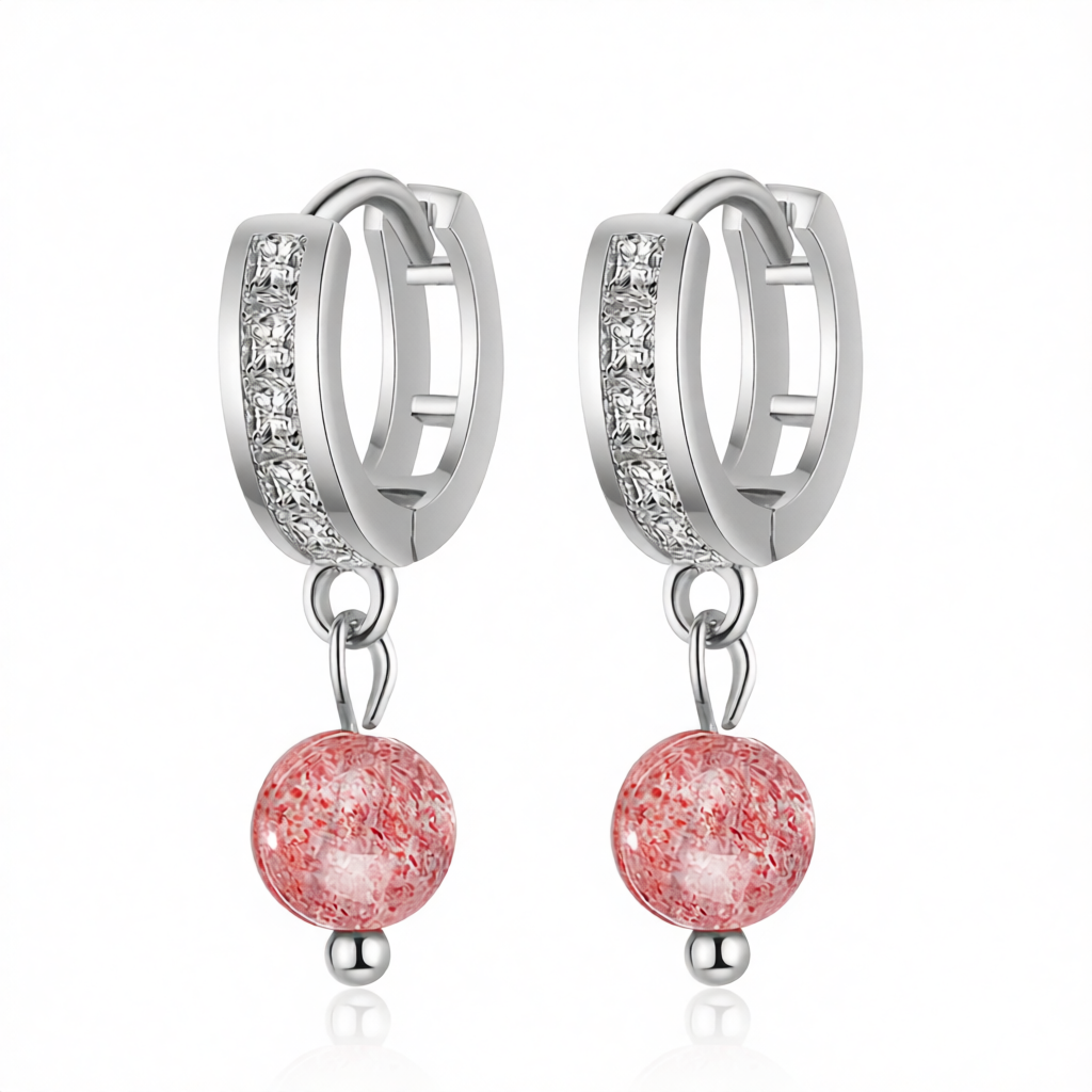 Cubic Zirconia & Pink Crystal Silver-Plated Huggie Drop Earrings