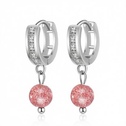Cubic Zirconia & Pink Crystal Silver-Plated Huggie Drop Earrings