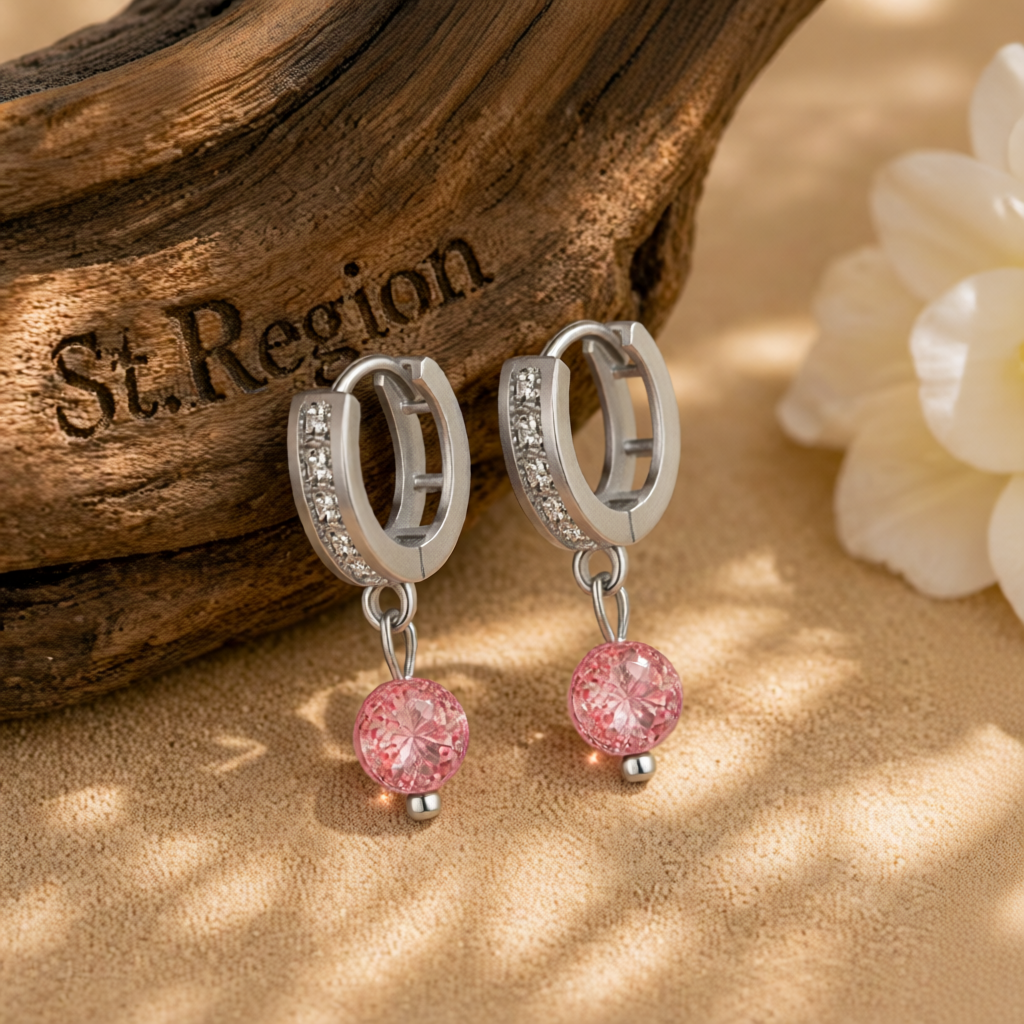 Cubic Zirconia & Pink Crystal Silver-Plated Huggie Drop Earrings