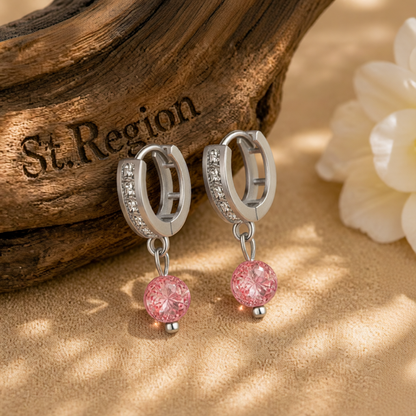 Cubic Zirconia & Pink Crystal Silver-Plated Huggie Drop Earrings