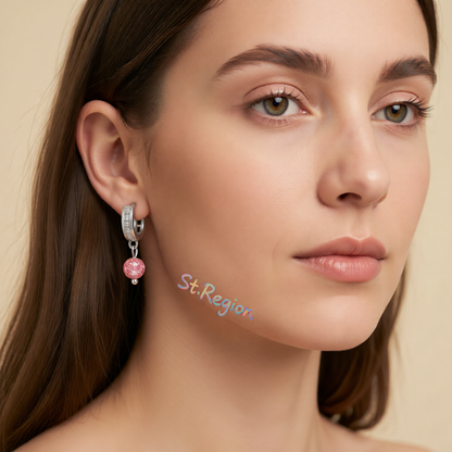 Cubic Zirconia & Pink Crystal Silver-Plated Huggie Drop Earrings