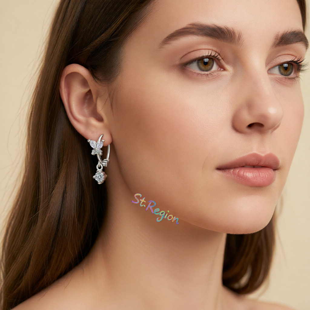 Cubic Zirconia & Crystal Silver-Plated Butterfly Drop Earrings