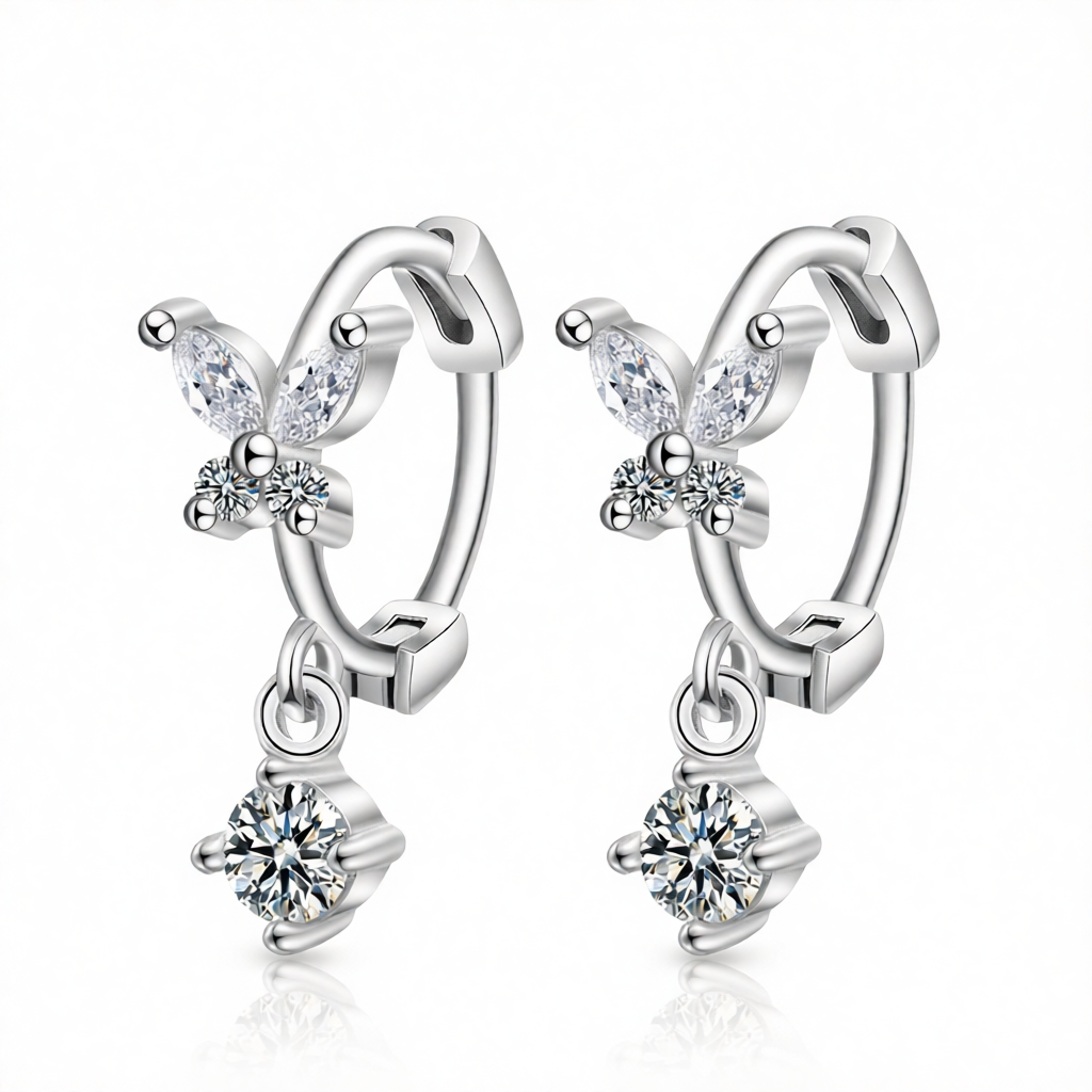 Cubic Zirconia & Crystal Silver-Plated Butterfly Drop Earrings
