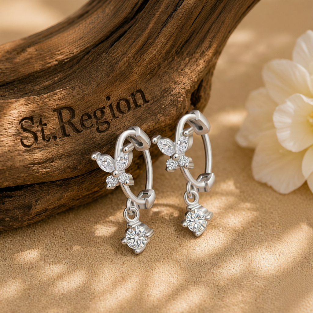 Cubic Zirconia & Crystal Silver-Plated Butterfly Drop Earrings