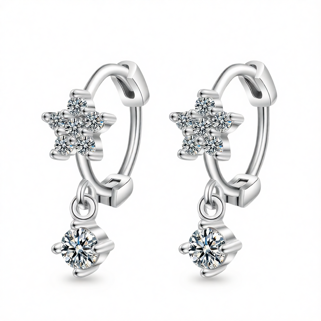 Cubic Zirconia & Silver-Plated Flower Drop Earrings