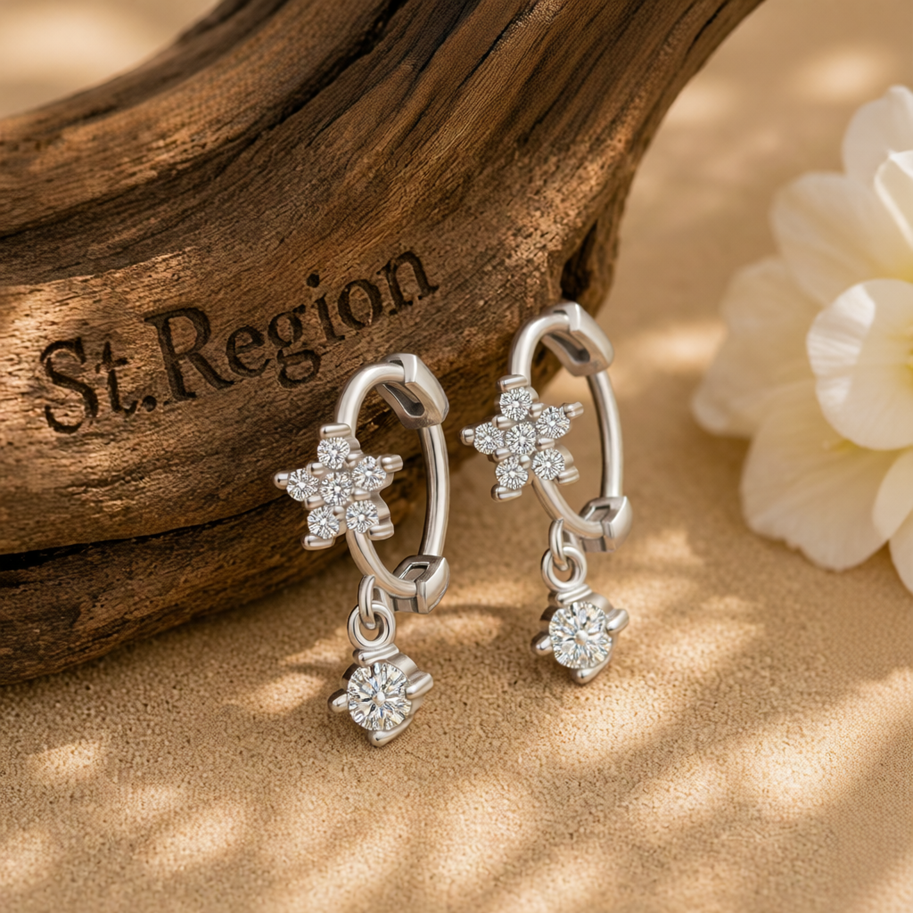 Cubic Zirconia & Silver-Plated Flower Drop Earrings