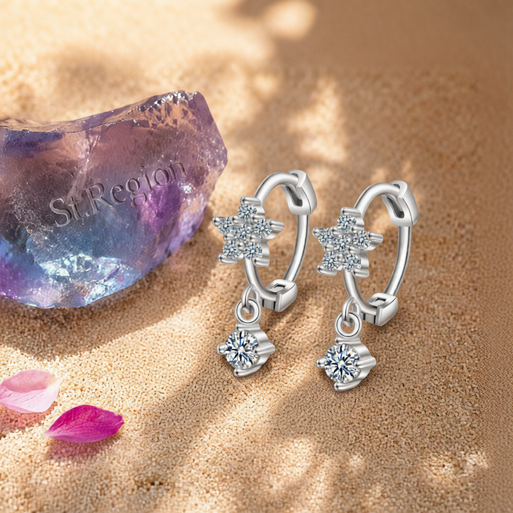 Cubic Zirconia & Silver-Plated Flower Drop Earrings