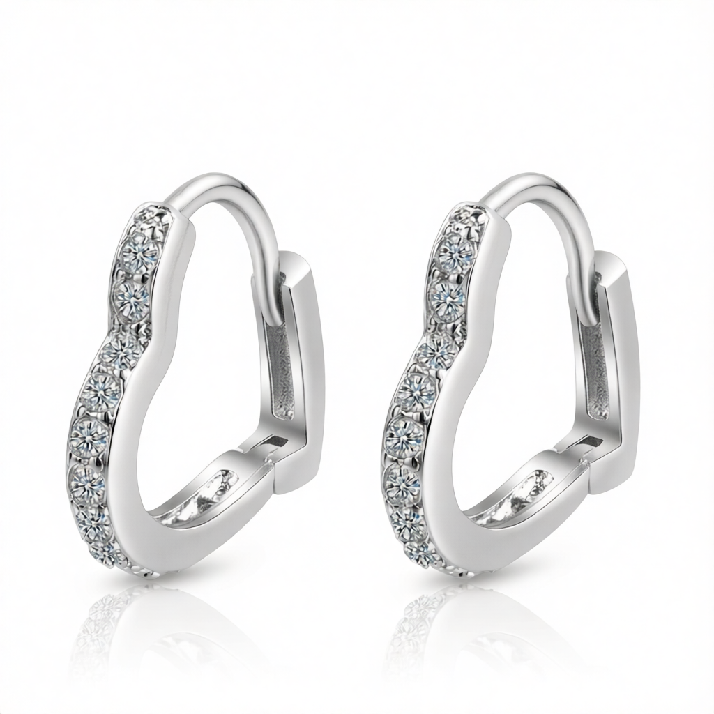 Cubic Zirconia & Silver-Plated Heart Hoop Earrings