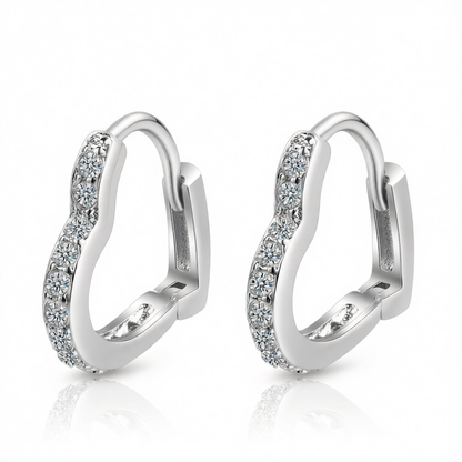 Cubic Zirconia & Silver-Plated Heart Hoop Earrings