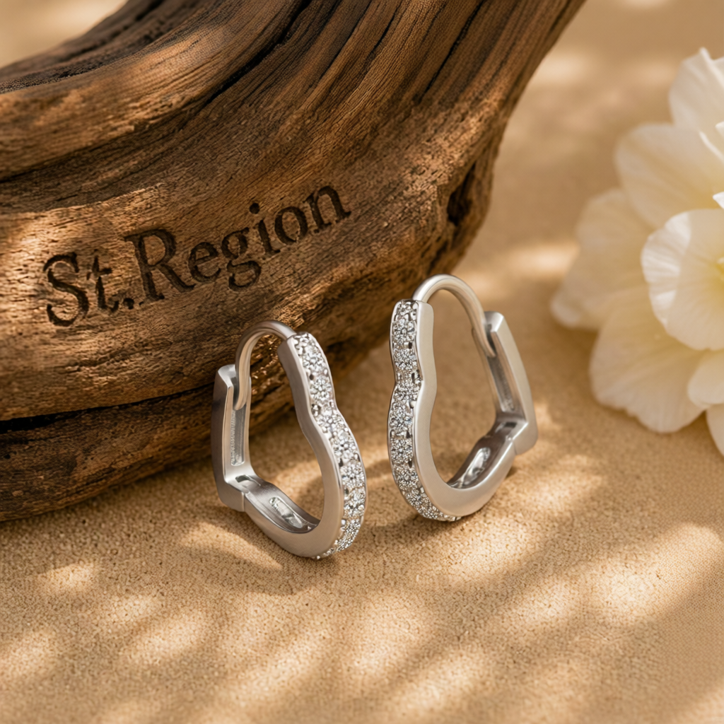 Cubic Zirconia & Silver-Plated Heart Hoop Earrings