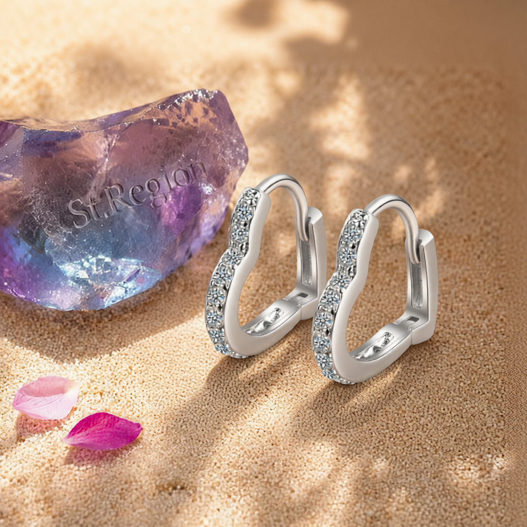 Cubic Zirconia & Silver-Plated Heart Hoop Earrings