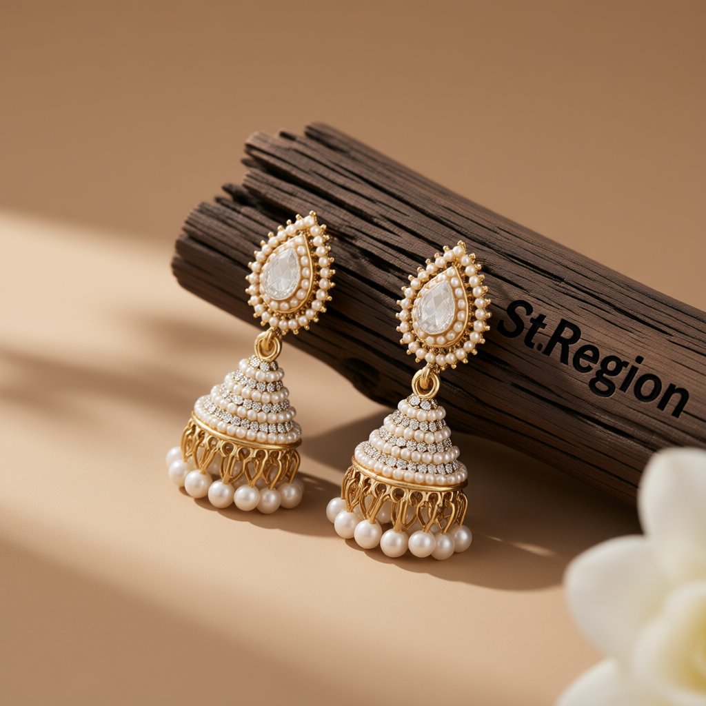 Cubic Zirconia and Crystal Pearl-Accented Chandelier Drop Earrings, drop earrings for women, everyday style, front view