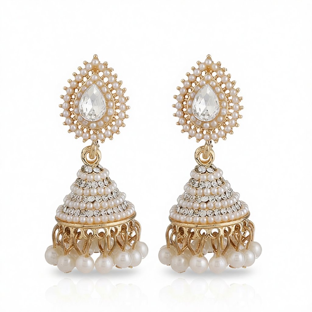 Cubic Zirconia and Crystal Pearl-Accented Chandelier Drop Earrings, drop earrings for women, everyday style, side view