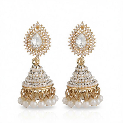 Cubic Zirconia and Crystal Pearl-Accented Chandelier Drop Earrings, drop earrings for women, everyday style, side view