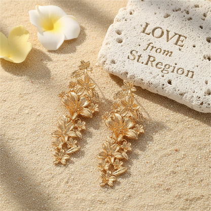 18K Gold-Plated Flower Vine Drop Earrings, gold drop earrings for women, vintage-inspired design, lifestyle look