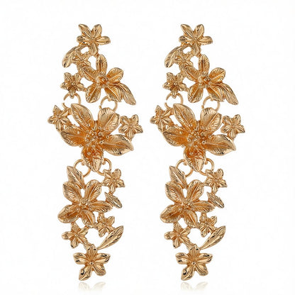 18K Gold-Plated Flower Vine Drop Earrings, gold drop earrings for women, vintage-inspired design, side view