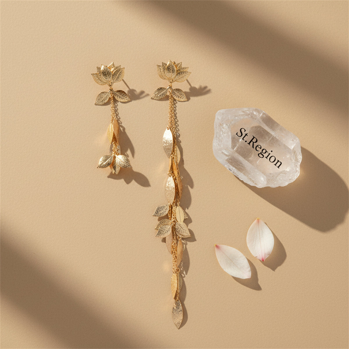 18K Gold Plated Lotus & Leaves Drop Earrings - Street Region