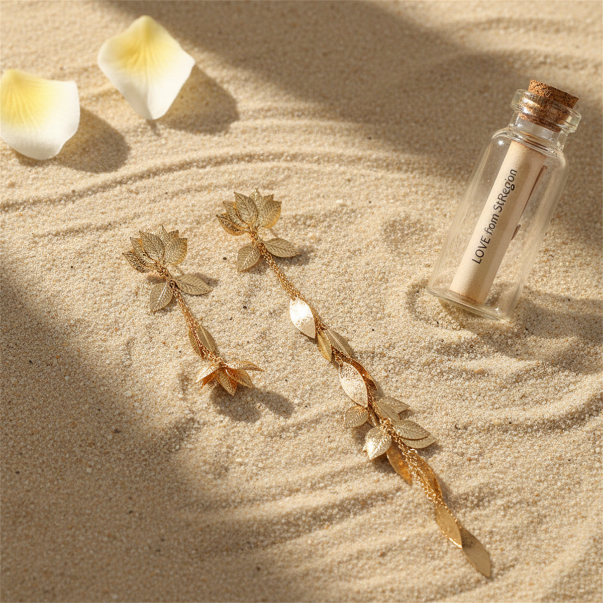 18K Gold Plated Lotus & Leaves Drop Earrings - Street Region