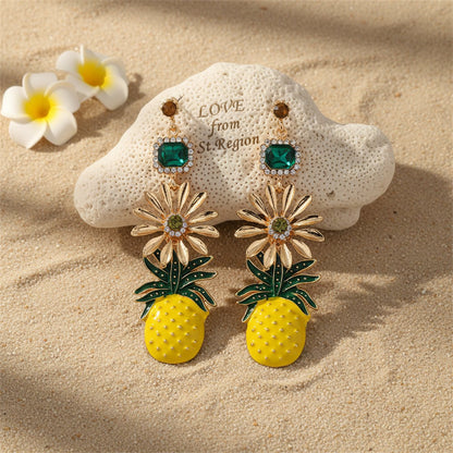 Enamel and Crystal Cubic Zirconia Pineapple Drop Earrings, drop earrings for women, lifestyle look